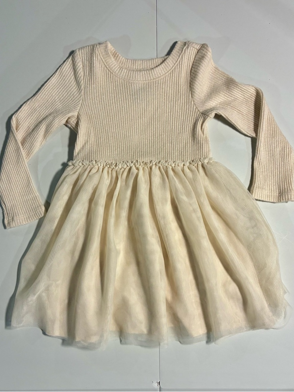 Cat & Jack Cream Knit and Tulle Dress